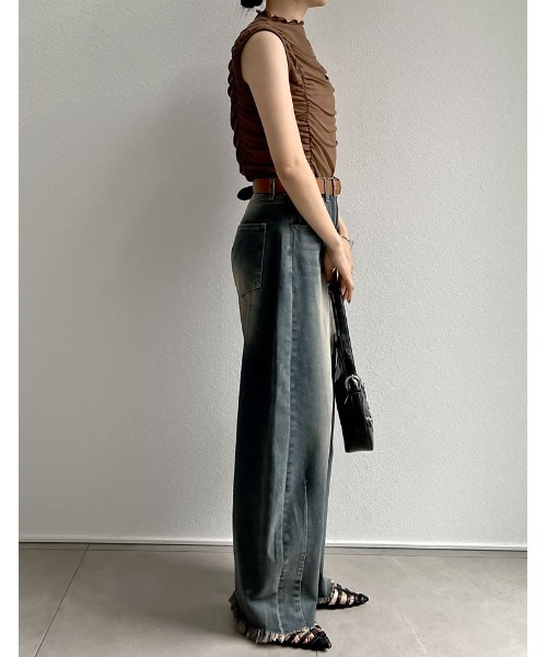Re:EDIT（リエディ）の「[2024 SUMMER COLLECTION]サイドリボンギャザーチュールトップス（タンクトップ・レディース・ブラック/ホワイト/ブラウン・MEDIUM/LARGE）」の21枚目の写真
