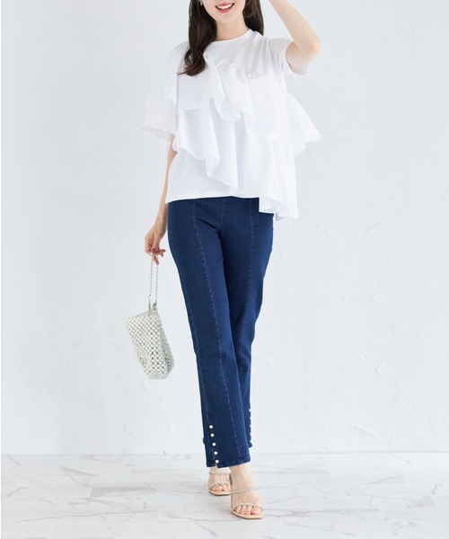 tocco closet(トッコ クローゼット)の「ブロードフリルアシメントリープルオーバー(Tシャツ/カットソー・レディース・ブラック/オフホワイト・M)」の3枚目の写真