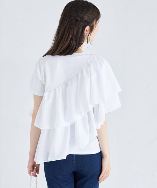 tocco closet(トッコ クローゼット)の「ブロードフリルアシメントリープルオーバー(Tシャツ/カットソー・レディース・ブラック/オフホワイト・M)」の6枚目の写真