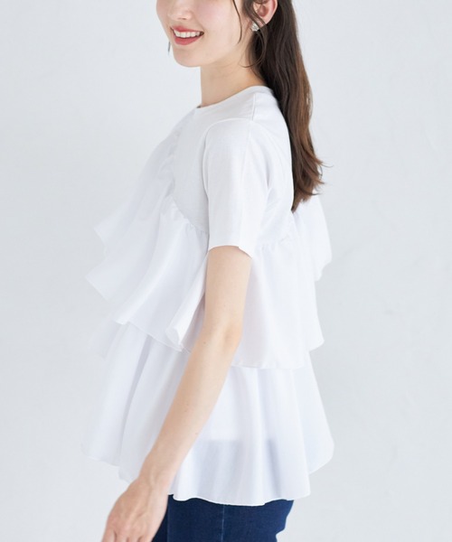 tocco closet(トッコ クローゼット)の「ブロードフリルアシメントリープルオーバー(Tシャツ/カットソー・レディース・ブラック/オフホワイト・M)」の7枚目の写真
