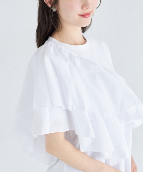 tocco closet(トッコ クローゼット)の「ブロードフリルアシメントリープルオーバー(Tシャツ/カットソー・レディース・ブラック/オフホワイト・M)」の8枚目の写真