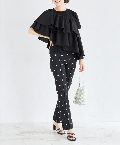 tocco closet(トッコ クローゼット)の「ブロードフリルアシメントリープルオーバー(Tシャツ/カットソー・レディース・ブラック/オフホワイト・M)」の10枚目の写真