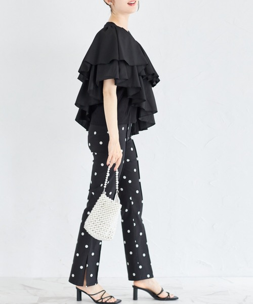 tocco closet(トッコ クローゼット)の「ブロードフリルアシメントリープルオーバー(Tシャツ/カットソー・レディース・ブラック/オフホワイト・M)」の12枚目の写真