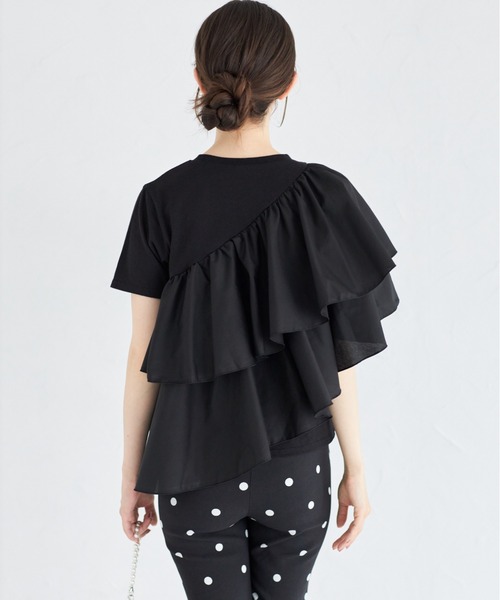 tocco closet(トッコ クローゼット)の「ブロードフリルアシメントリープルオーバー(Tシャツ/カットソー・レディース・ブラック/オフホワイト・M)」の13枚目の写真