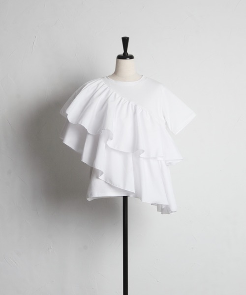 tocco closet(トッコ クローゼット)の「ブロードフリルアシメントリープルオーバー(Tシャツ/カットソー・レディース・ブラック/オフホワイト・M)」の16枚目の写真