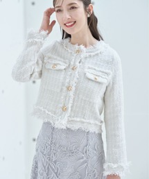 tocco closet（トッコ　クローゼット）の「ゴールド釦フリンジミックスツイードジャケット（ノーカラージャケット）」