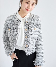 tocco closet（トッコ　クローゼット）の「ゴールド釦フリンジミックスツイードジャケット（ノーカラージャケット）」