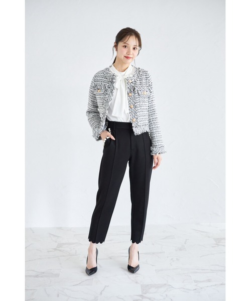 tocco closet(トッコ クローゼット)の「ゴールド釦フリンジミックスツイードジャケット(ノーカラージャケット・レディース・ブラック/サックスブルー/アイボリー/ピンク・M)」の22枚目の写真