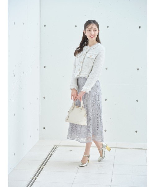 tocco closet(トッコ クローゼット)の「ゴールド釦フリンジミックスツイードジャケット(ノーカラージャケット・レディース・ブラック/サックスブルー/アイボリー/ピンク・M)」の16枚目の写真