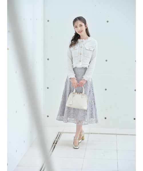 tocco closet(トッコ クローゼット)の「ゴールド釦フリンジミックスツイードジャケット(ノーカラージャケット・レディース・ブラック/サックスブルー/アイボリー/ピンク・M)」の15枚目の写真
