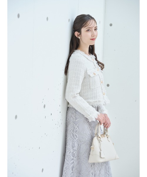 tocco closet(トッコ クローゼット)の「ゴールド釦フリンジミックスツイードジャケット(ノーカラージャケット・レディース・ブラック/サックスブルー/アイボリー/ピンク・M)」の20枚目の写真