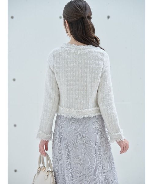 tocco closet(トッコ クローゼット)の「ゴールド釦フリンジミックスツイードジャケット(ノーカラージャケット・レディース・ブラック/サックスブルー/アイボリー/ピンク・M)」の21枚目の写真
