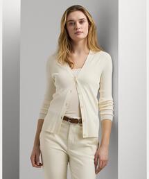 ローレン ラルフ ローレン LAUREN RALPH LAUREN ヘリンボーン & ジャージー Vネック カーディガン （200ブラウン） ローレン ラルフ ローレン LAUREN RALPH LAUREN ヘリンボーン