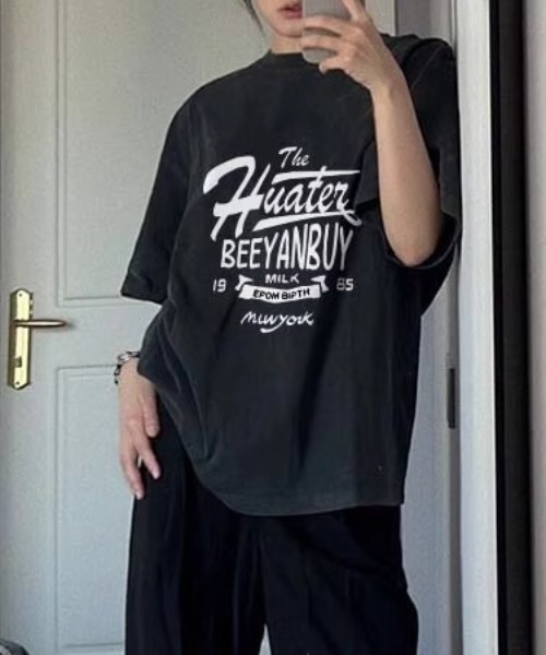DIAVEL(ディアベル)の「ヴィンテージライクグラフィックTシャツ / オーバーサイズ 半袖 ピグメント風 韓国ストリート(Tシャツ/カットソー・レディース・ダークグレー/グレー系1/グレー系2/グレー系3/グレー系4・M)」の12枚目の写真