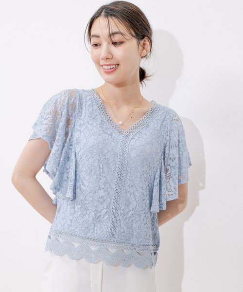 Jayro(ジャイロ)の「Vネックレースブラウス(シャツ/ブラウス・レディース・ホワイト系その他/サックスブルー/ブラック・M)」の3枚目の写真