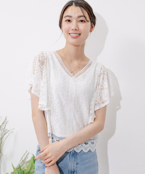 Jayro(ジャイロ)の「Vネックレースブラウス(シャツ/ブラウス・レディース・ホワイト系その他/サックスブルー/ブラック・M)」の20枚目の写真