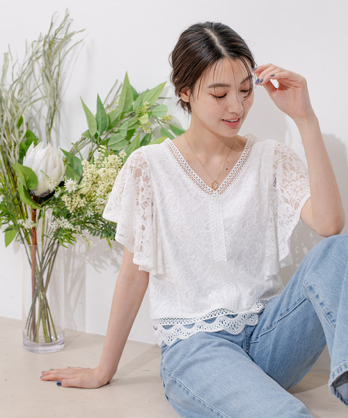 Jayro(ジャイロ)の「Vネックレースブラウス(シャツ/ブラウス・レディース・ホワイト系その他/サックスブルー/ブラック・M)」の17枚目の写真