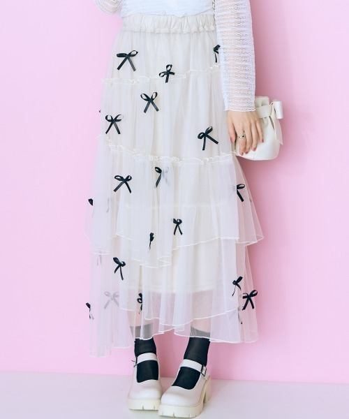 marun（マルン）の「＜大きいサイズ＞ リボンデザインチュールイレヘムスカート marun（スカート・レディース・アイボリー/ブラック・LL/3L/4L/5L/L）」の19枚目の写真