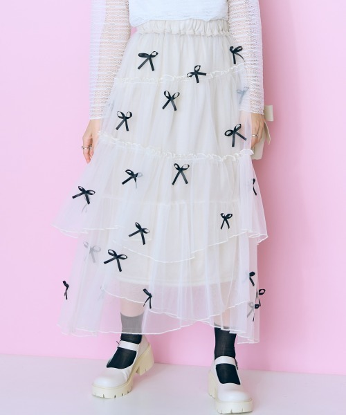 marun（マルン）の「＜大きいサイズ＞ リボンデザインチュールイレヘムスカート marun（スカート・レディース・アイボリー/ブラック・LL/3L/4L/5L/L）」の20枚目の写真