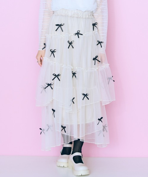 marun（マルン）の「＜大きいサイズ＞ リボンデザインチュールイレヘムスカート marun（スカート・レディース・アイボリー/ブラック・LL/3L/4L/5L/L）」の21枚目の写真