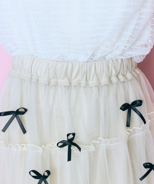 marun（マルン）の「＜大きいサイズ＞ リボンデザインチュールイレヘムスカート marun（スカート・レディース・アイボリー/ブラック・LL/3L/4L/5L/L）」の10枚目の写真