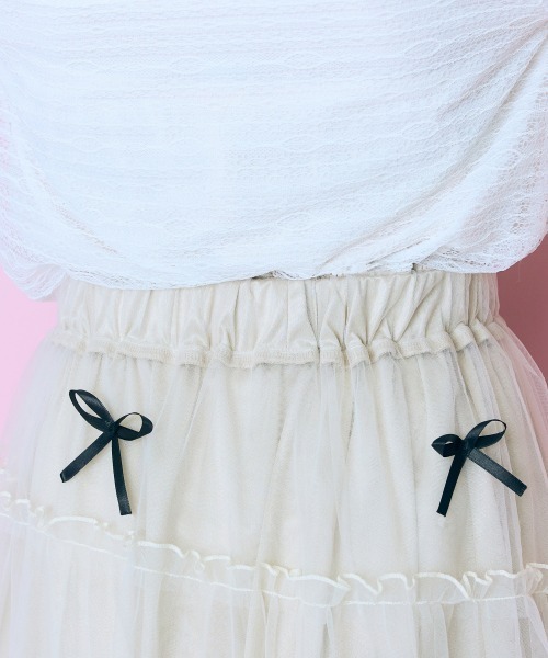 marun（マルン）の「＜大きいサイズ＞ リボンデザインチュールイレヘムスカート marun（スカート・レディース・アイボリー/ブラック・LL/3L/4L/5L/L）」の11枚目の写真
