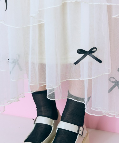 marun（マルン）の「＜大きいサイズ＞ リボンデザインチュールイレヘムスカート marun（スカート・レディース・アイボリー/ブラック・LL/3L/4L/5L/L）」の16枚目の写真