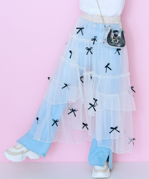 marun（マルン）の「＜大きいサイズ＞ リボンデザインチュールイレヘムスカート marun（スカート・レディース・アイボリー/ブラック・LL/3L/4L/5L/L）」の22枚目の写真