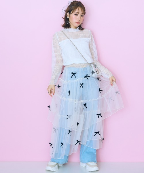 marun（マルン）の「＜大きいサイズ＞ リボンデザインチュールイレヘムスカート marun（スカート・レディース・アイボリー/ブラック・LL/3L/4L/5L/L）」の5枚目の写真