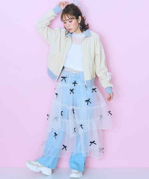 marun（マルン）の「＜大きいサイズ＞ リボンデザインチュールイレヘムスカート marun（スカート・レディース・アイボリー/ブラック・LL/3L/4L/5L/L）」の7枚目の写真