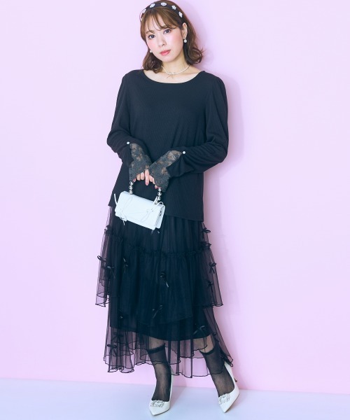 marun（マルン）の「＜大きいサイズ＞ リボンデザインチュールイレヘムスカート marun（スカート・レディース・アイボリー/ブラック・LL/3L/4L/5L/L）」の9枚目の写真