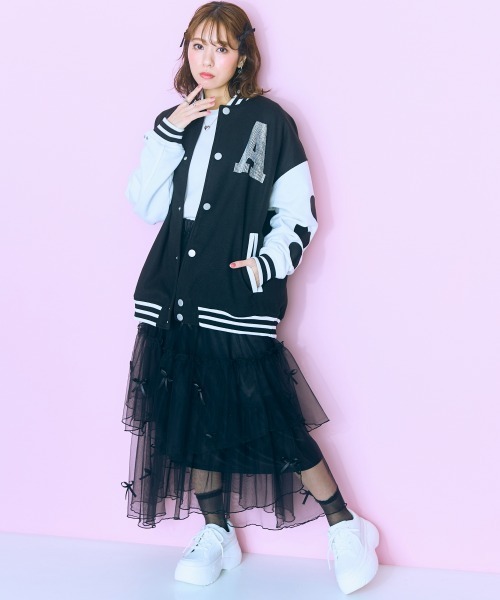 marun（マルン）の「＜大きいサイズ＞ リボンデザインチュールイレヘムスカート marun（スカート・レディース・アイボリー/ブラック・LL/3L/4L/5L/L）」の6枚目の写真