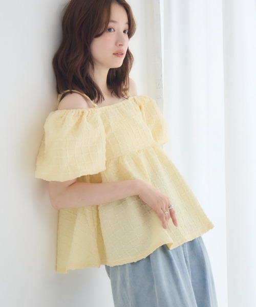 RETRO GIRL(レトロガール)の「ポコポコ2wayペプラムBL(シャツ/ブラウス・レディース・イエロー/ナチュラル/ブラック・FREE)」の3枚目の写真