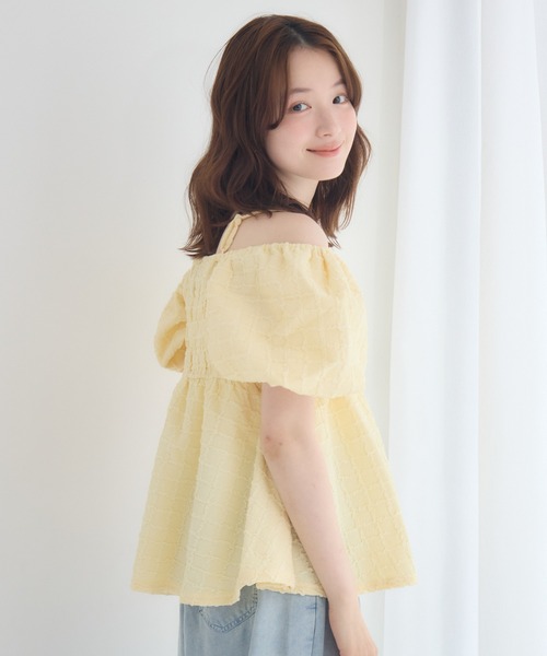 RETRO GIRL(レトロガール)の「ポコポコ2wayペプラムBL(シャツ/ブラウス・レディース・イエロー/ナチュラル/ブラック・FREE)」の4枚目の写真