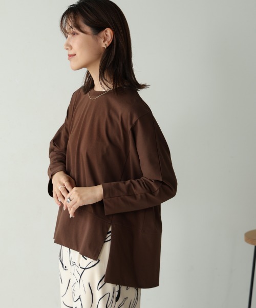 Bou Jeloud(ブージュルード)の「スムースドライカットスクエアロンTシャツ(Tシャツ/カットソー・レディース・ブラック/オフホワイト/ブラウン・FREE)」の3枚目の写真
