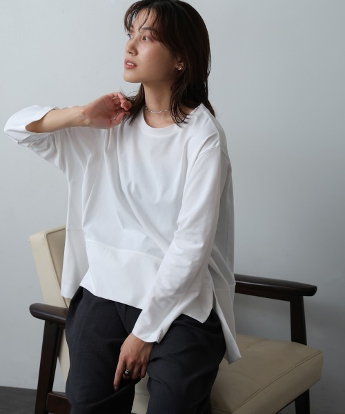 Bou Jeloud(ブージュルード)の「スムースドライカットスクエアロンTシャツ(Tシャツ/カットソー・レディース・ブラック/オフホワイト/ブラウン・FREE)」の1枚目の写真
