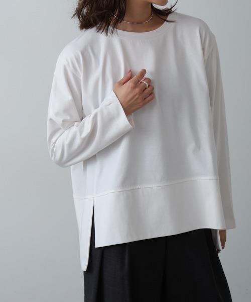Bou Jeloud(ブージュルード)の「スムースドライカットスクエアロンTシャツ(Tシャツ/カットソー・レディース・ブラック/オフホワイト/ブラウン・FREE)」の4枚目の写真