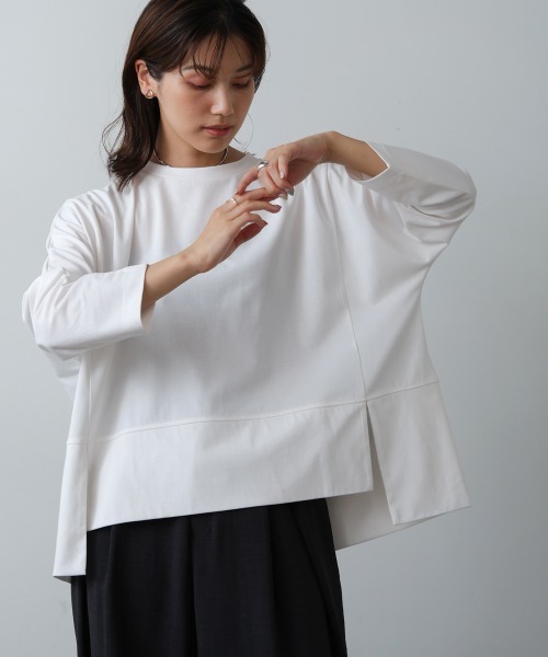 Bou Jeloud(ブージュルード)の「スムースドライカットスクエアロンTシャツ(Tシャツ/カットソー・レディース・ブラック/オフホワイト/ブラウン・FREE)」の6枚目の写真