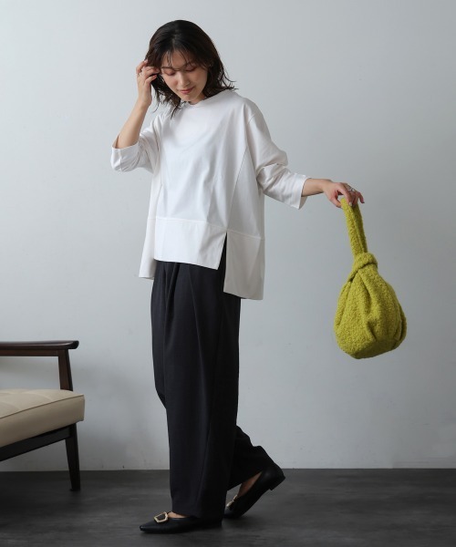 Bou Jeloud(ブージュルード)の「スムースドライカットスクエアロンTシャツ(Tシャツ/カットソー・レディース・ブラック/オフホワイト/ブラウン・FREE)」の7枚目の写真