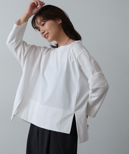Bou Jeloud(ブージュルード)の「スムースドライカットスクエアロンTシャツ(Tシャツ/カットソー・レディース・ブラック/オフホワイト/ブラウン・FREE)」の8枚目の写真