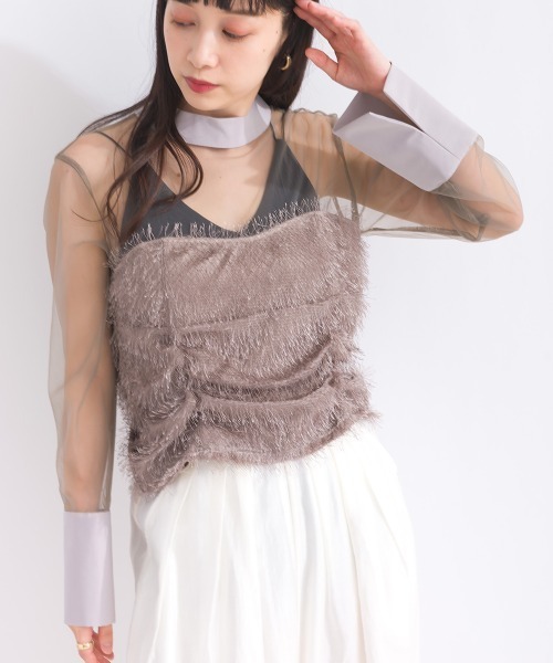 terrace（テラス）の「フェザーコルセットトップ（Tシャツ/カットソー・レディース・ブラック/グレイッシュベージュ・MEDIUM）」の11枚目の写真