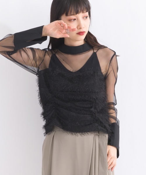 terrace（テラス）の「フェザーコルセットトップ（Tシャツ/カットソー・レディース・ブラック/グレイッシュベージュ・MEDIUM）」の6枚目の写真