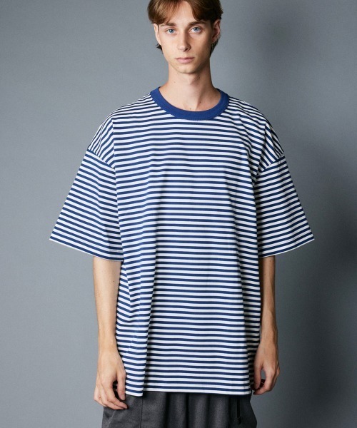 rehacer(レアセル)の「rehacer : Heavy Cotton Border Loose S/S / ヘビーコットンボーダールーズカットソー(Tシャツ/カットソー・メンズ・ブラック/ネイビー・MEDIUM/LARGE/X-LARGE)」の6枚目の写真