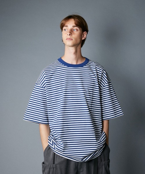rehacer(レアセル)の「rehacer : Heavy Cotton Border Loose S/S / ヘビーコットンボーダールーズカットソー(Tシャツ/カットソー・メンズ・ブラック/ネイビー・MEDIUM/LARGE/X-LARGE)」の7枚目の写真
