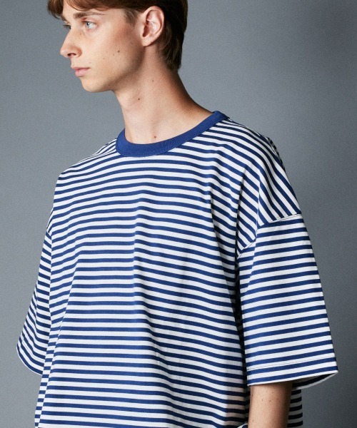 rehacer(レアセル)の「rehacer : Heavy Cotton Border Loose S/S / ヘビーコットンボーダールーズカットソー(Tシャツ/カットソー・メンズ・ブラック/ネイビー・MEDIUM/LARGE/X-LARGE)」の8枚目の写真