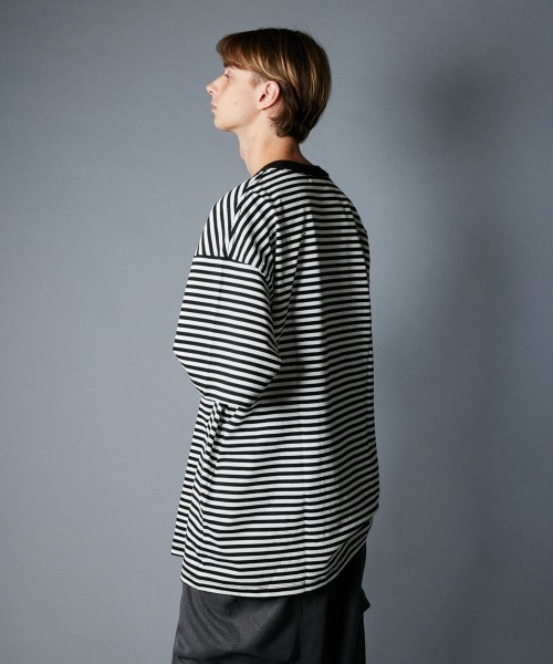 rehacer(レアセル)の「rehacer : Heavy Cotton Border Loose S/S / ヘビーコットンボーダールーズカットソー(Tシャツ/カットソー・メンズ・ブラック/ネイビー・MEDIUM/LARGE/X-LARGE)」の5枚目の写真