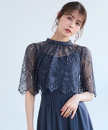 【組み合わせ自由】【結婚式】プチハイネックスカラレース半袖ボレロブラウス