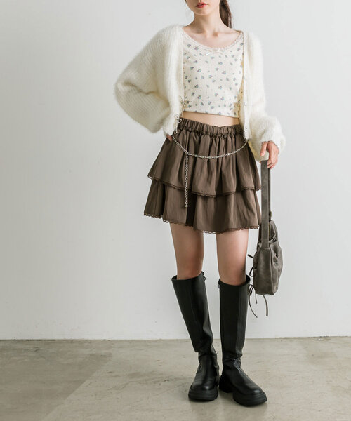 OLIVE des OLIVE（オリーブデオリーブ）の「チェーンベルト付きティアードミニスカート（スカート・レディース・ブラウン/チャコールグレー/オフホワイト・FREE）」の20枚目の写真