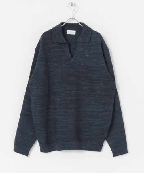 URBAN RESEARCH（アーバンリサーチ）の「WAGAMI スキッパー ニット ポロシャツ（ニット/セーター・メンズ・ベージュ系その他/ネイビー・LARGE/MEDIUM）」の8枚目の写真