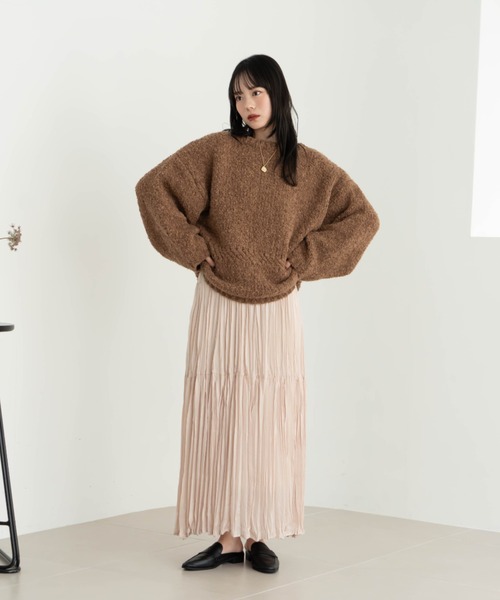 hinari（ヒナリ）の「ブークレ透かし編みデザインニット（ニット/セーター・レディース・サーモンピンク/ブラウン/ホワイト・FREE）」の16枚目の写真